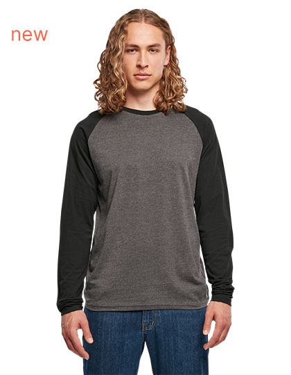 Mens Contrast Raglan Longsleeve T-Shirt 5XL Charcoal