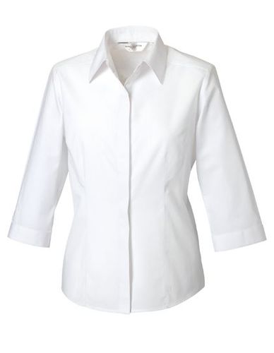 Ladies 3/4 SleeveFitted Polycotton Poplin Shirt S White